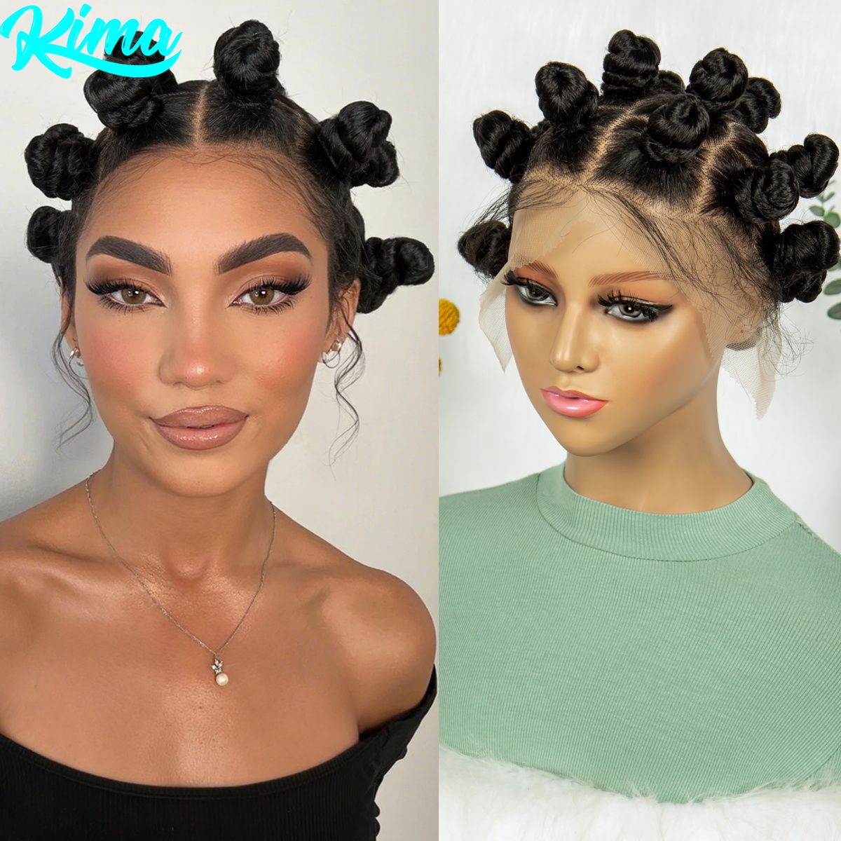 Synthetic Braided Wigs For Black Women - Pełne koronkowe ręcznie robione peruki Bantu