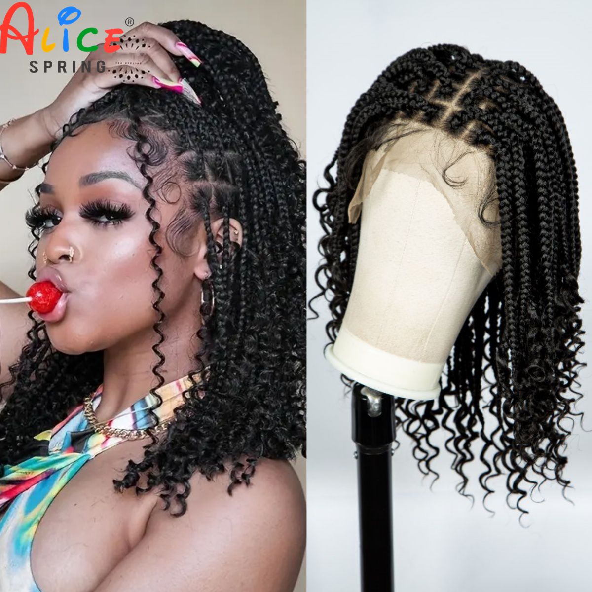 Synthetic Braided Wigs For Black Women - Peruki z kręconymi końcami Syntetyczne, pełne