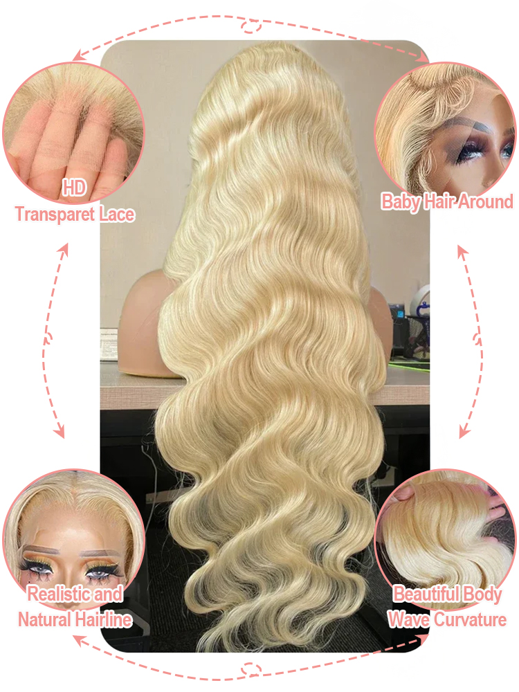 36 40 cali, odcień 613 – miękk – 613 Blonde Body Wave Lace Front Wig recenzja i cena