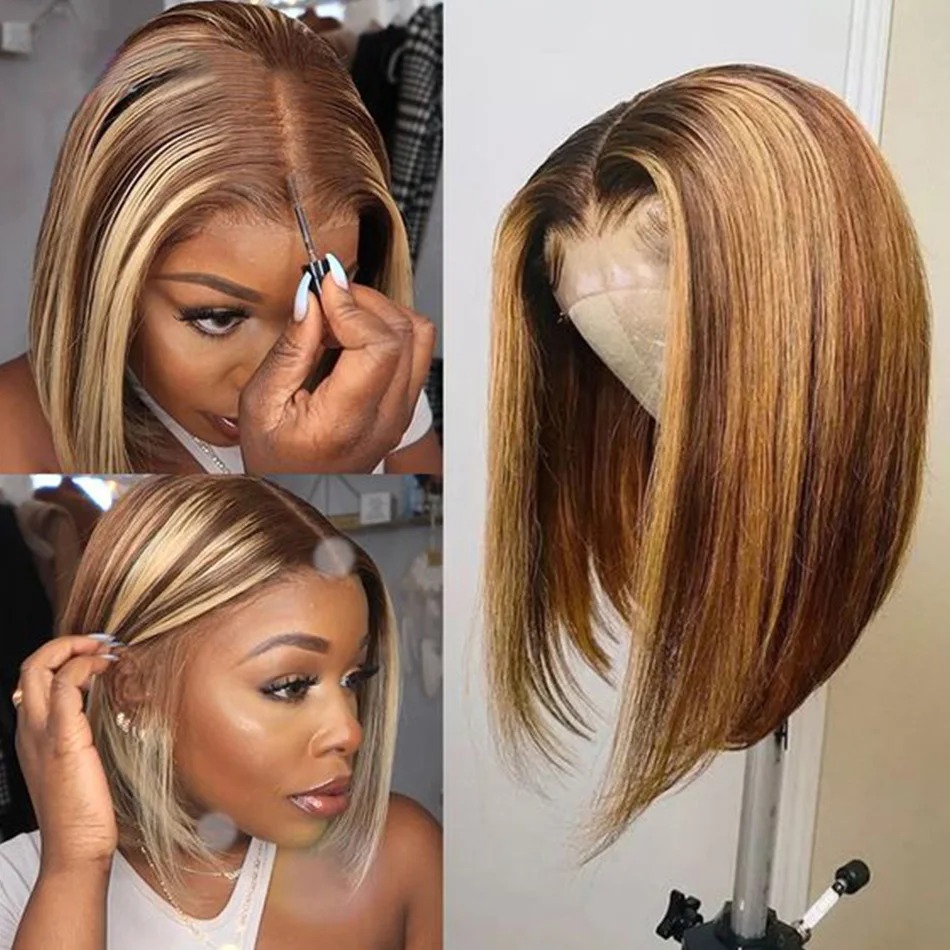 Peruka blond z pasemkami, krót – Pre Parted 13X4 Lace Front Bob Wig recenzja i cena